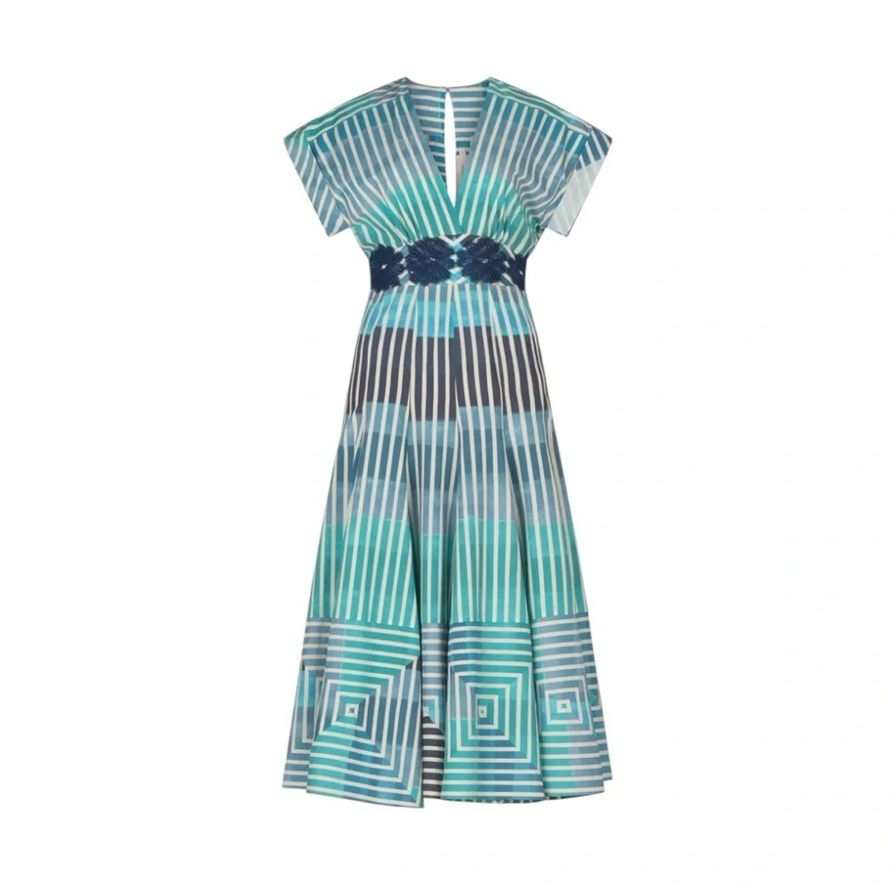 🆕 SILVIA TCHERASSI Adila Striped Midi Dress Infinity Blue Sz L - Picture 9 of 9